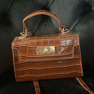 Mini Crocodile Embossed TurnLock Square Hand/crossbody bag with detachable strap